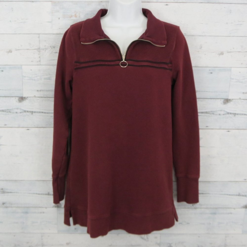 Free People Just A Half Zip Pullover Sweatshirt Dress Maroon Tunic Women's Small